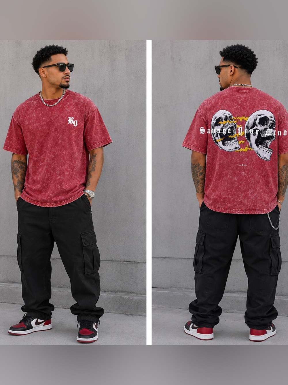 RawGear “Savage Your Mind” Oversized Tee Stone Wash Heavyweight - L